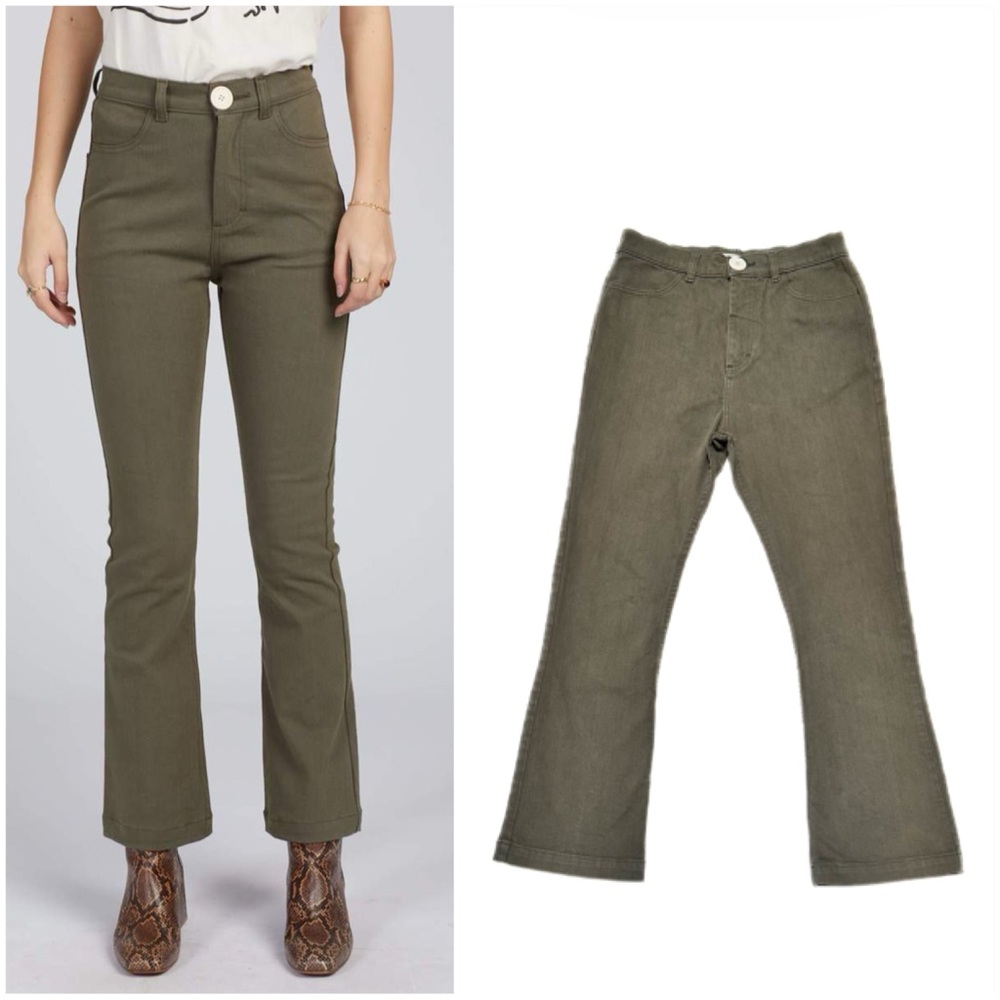 Whimsy + Row Grey Fae Pant Olive Green Organic Cotton Kick Flare Boot Crop